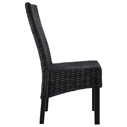 Sedie da Pranzo 2 pz Nere in Rattan Kubu e Legno di Mogano