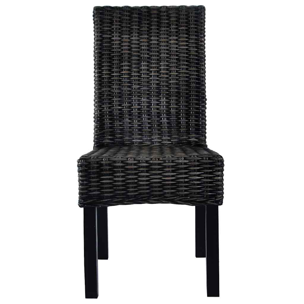 Sedie da Pranzo 2 pz Nere in Rattan Kubu e Legno di Mogano