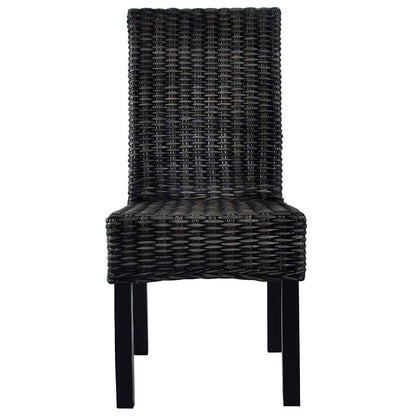 Sedie da Pranzo 2 pz Nere in Rattan Kubu e Legno di Mogano