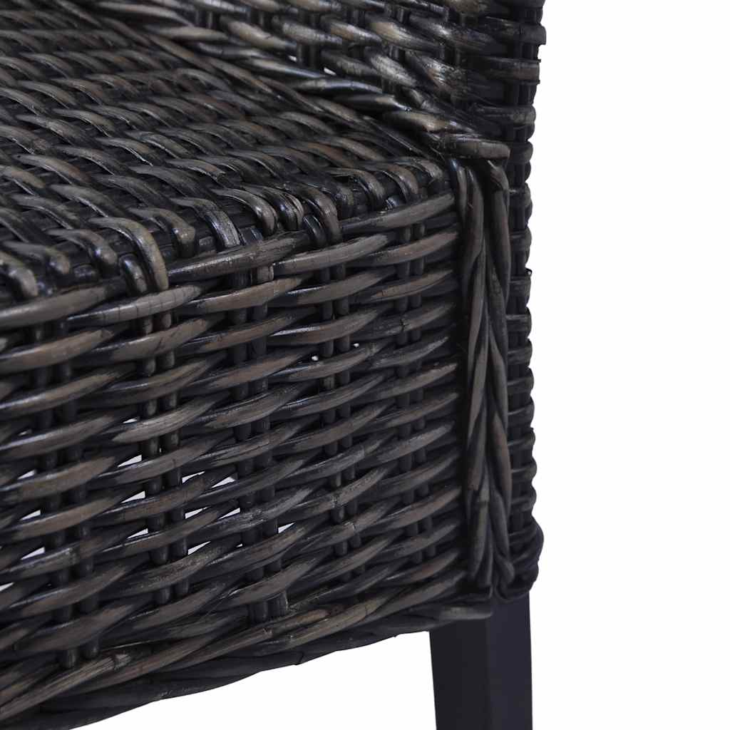 Sedie da Pranzo 2 pz Nere in Rattan Kubu e Legno di Mogano