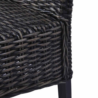 Sedie da Pranzo 2 pz Nere in Rattan Kubu e Legno di Mogano