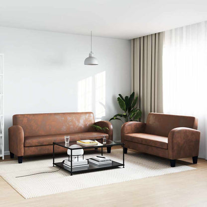 Set Divani 2 pz in Camoscio Artificiale Marrone - homemem39