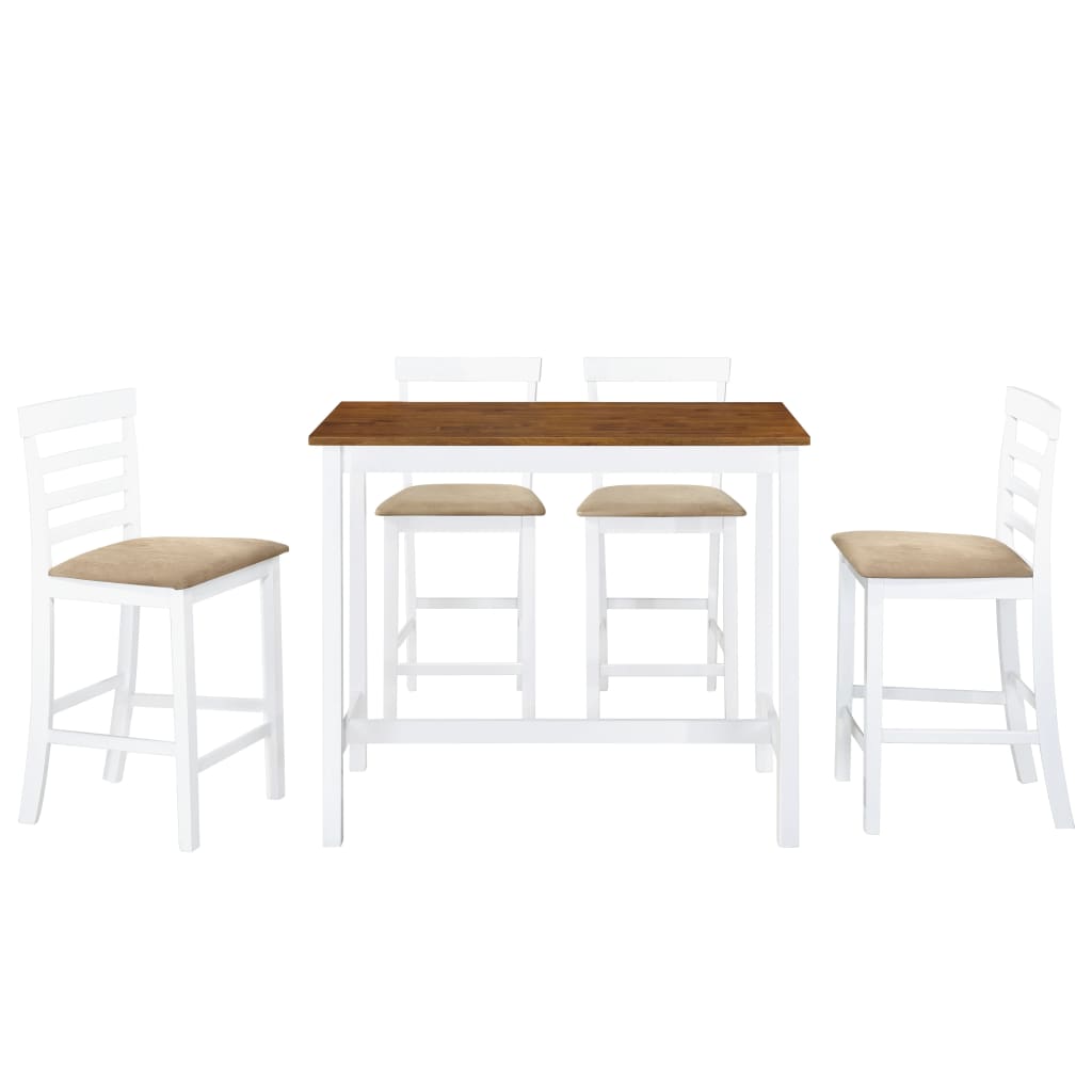 Set Tavolo e Sedie da Bar 5 pz Legno Massello Marrone e Bianco - homemem39