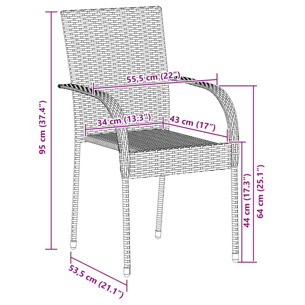 Sedie da Esterno Impilabili 2 pz in Polyrattan Marrone