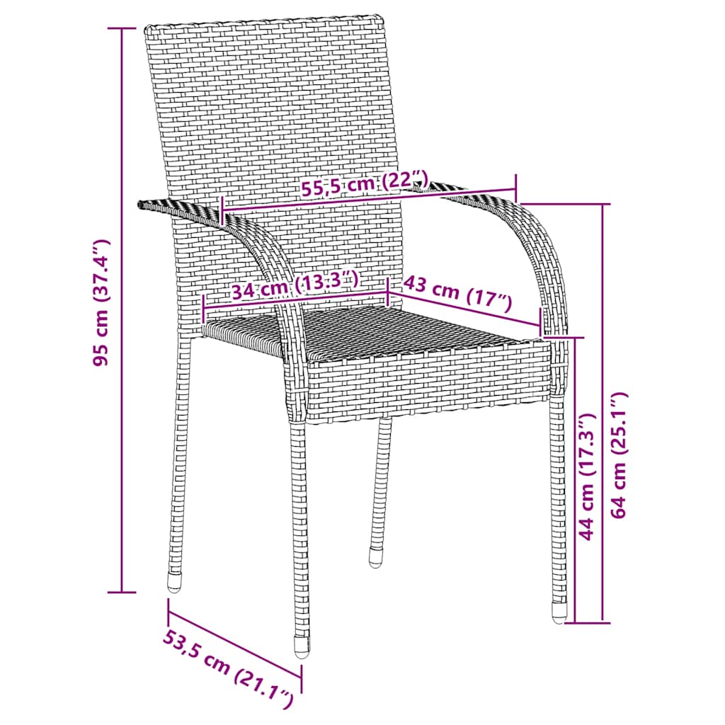 Sedie da Esterno Impilabili 2 pz in Polyrattan Nere | homemem39
