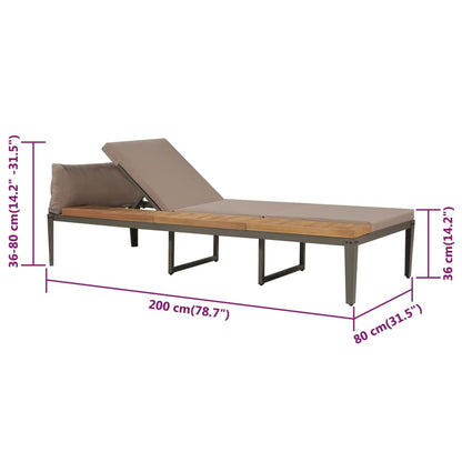 Lettino Prendisole con Cuscini in Massello Acacia Marrone | homemem39