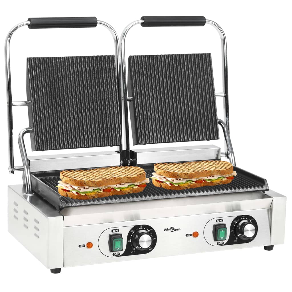Doppia Griglia per Panini Scanalata 3600 W 57x30,5x20 cm - homemem39