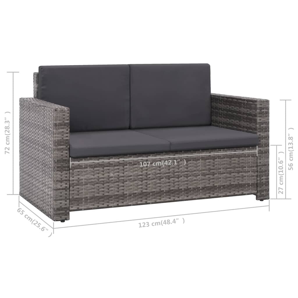 Set Divani da Giardino 2 pz con Cuscini in Polyrattan Grigio - homemem39