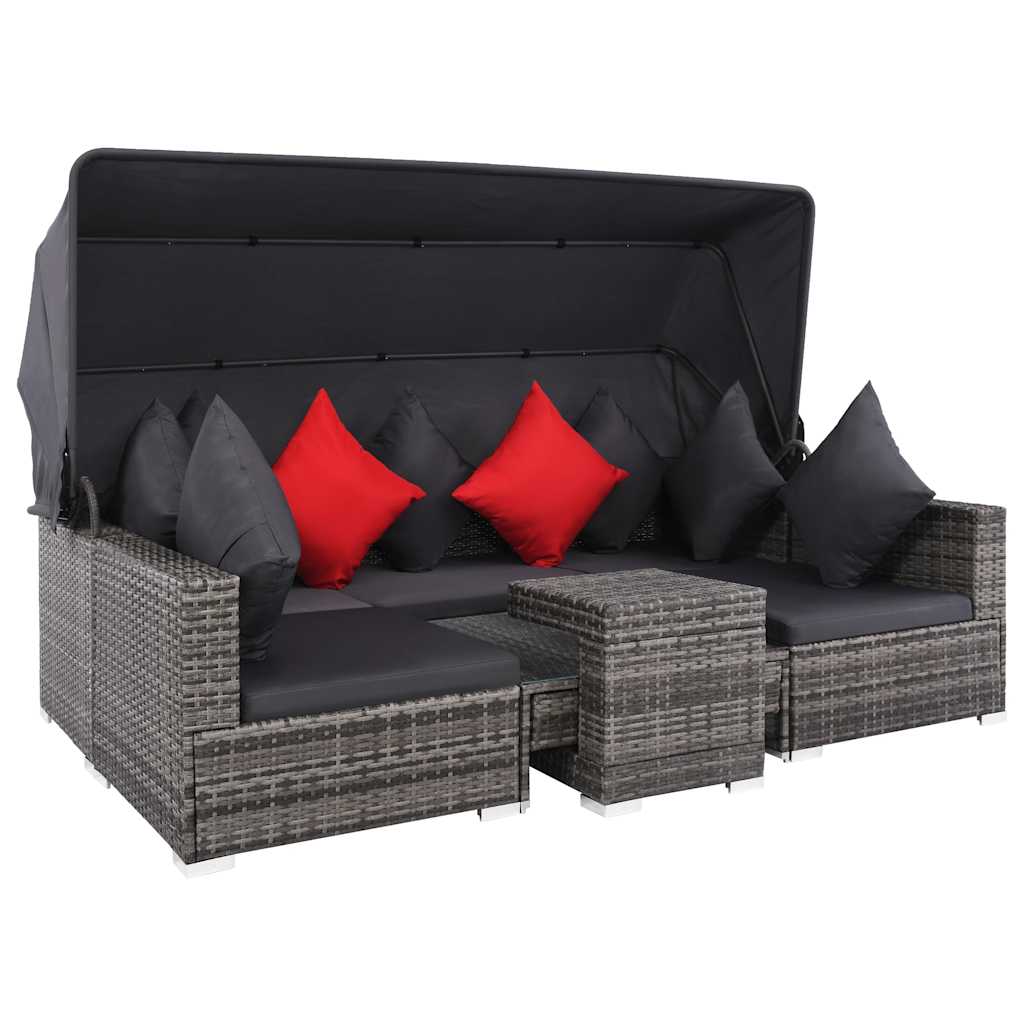 Set Divani da Giardino 7 pz con Cuscini in Polyrattan Grigio | homemem39
