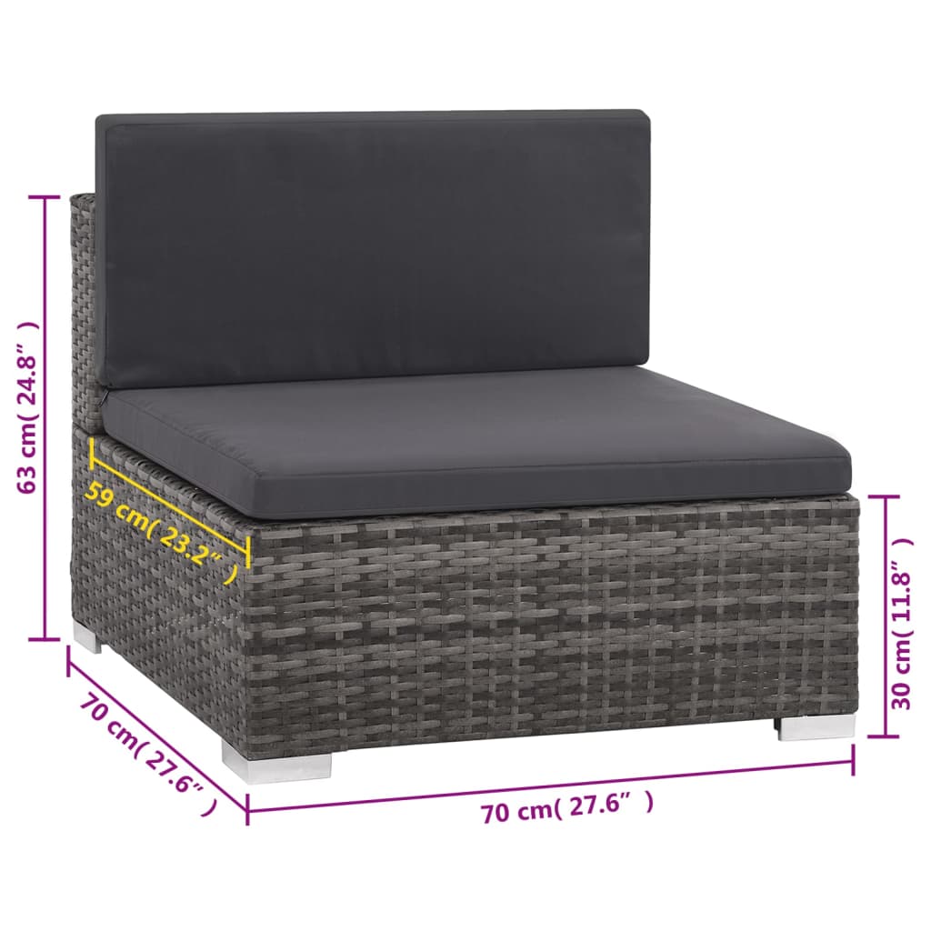 Set da Giardino 8 pz con Cuscini in Polyrattan Grigio | homemem39