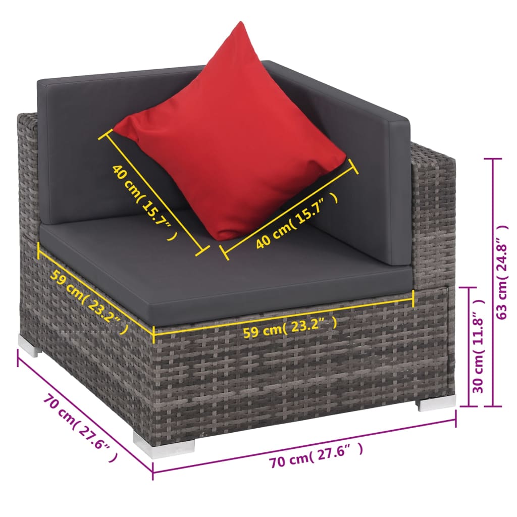 Set da Giardino 8 pz con Cuscini in Polyrattan Grigio | homemem39