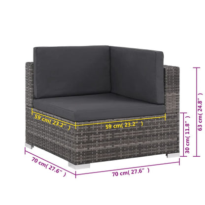 Set da Giardino 6 pz con Cuscini in Polyrattan Grigio | homemem39