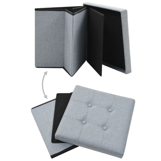 Pouf Pieghevole con Contenitore Grigio Chiaro in Simil Lino | homemem39