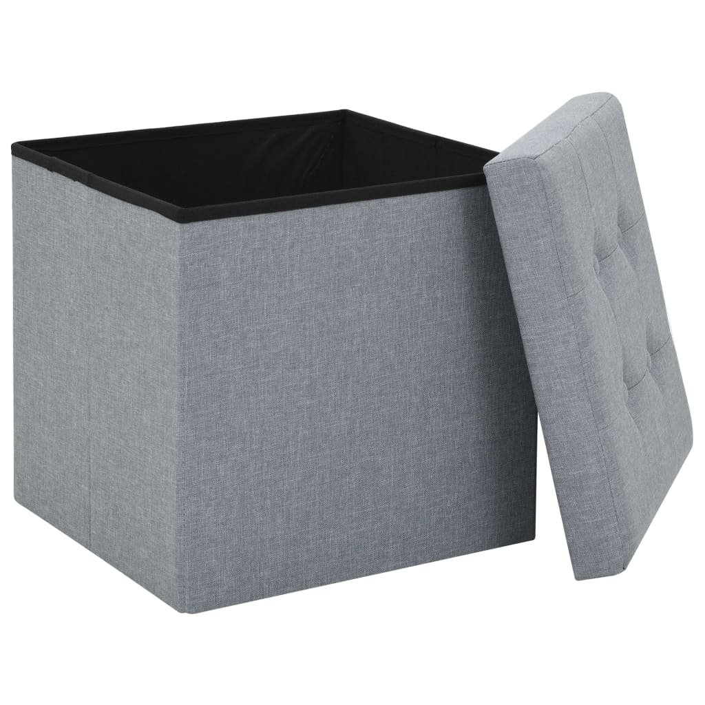 Pouf Pieghevole con Contenitore Grigio Chiaro in Simil Lino | homemem39