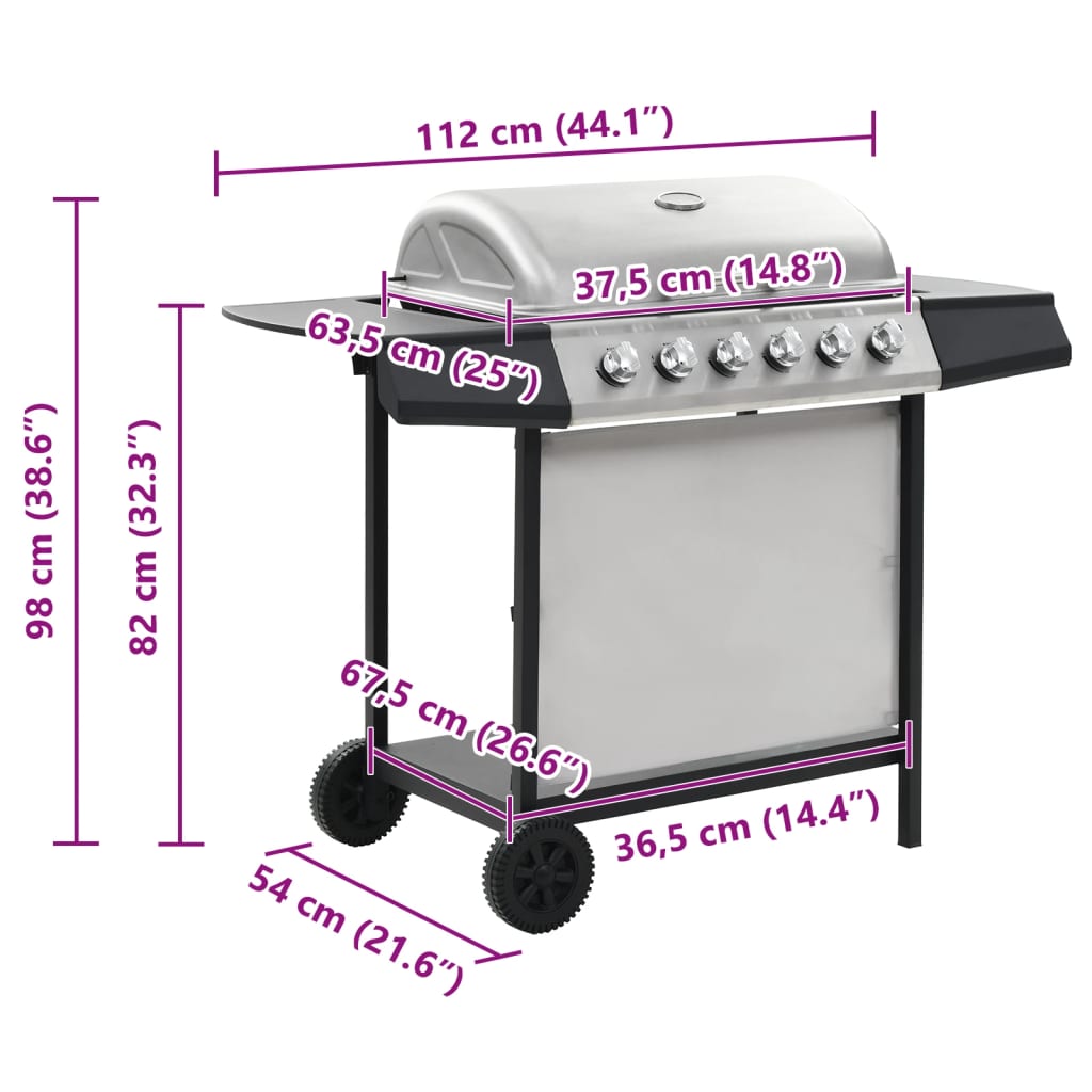 Barbecue Griglia a Gas 6 Fornelli Acciaio Inossidabile Argento - homemem39