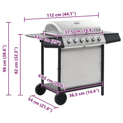 Barbecue Griglia a Gas 6 Fornelli Acciaio Inossidabile Argento