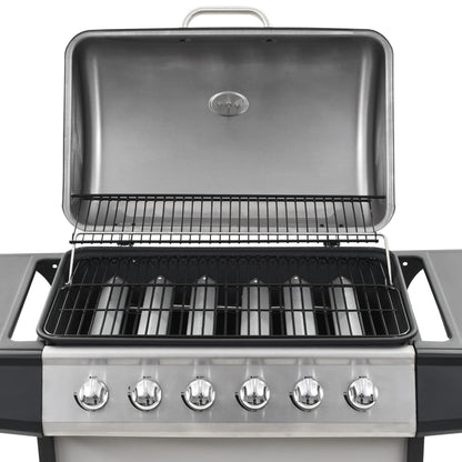 Barbecue Griglia a Gas 6 Fornelli Acciaio Inossidabile Argento