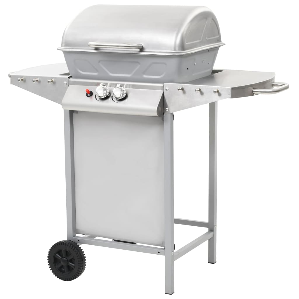 Barbecue a Gas con Griglia 2 Fornelli Argento Acciaio Inox - homemem39