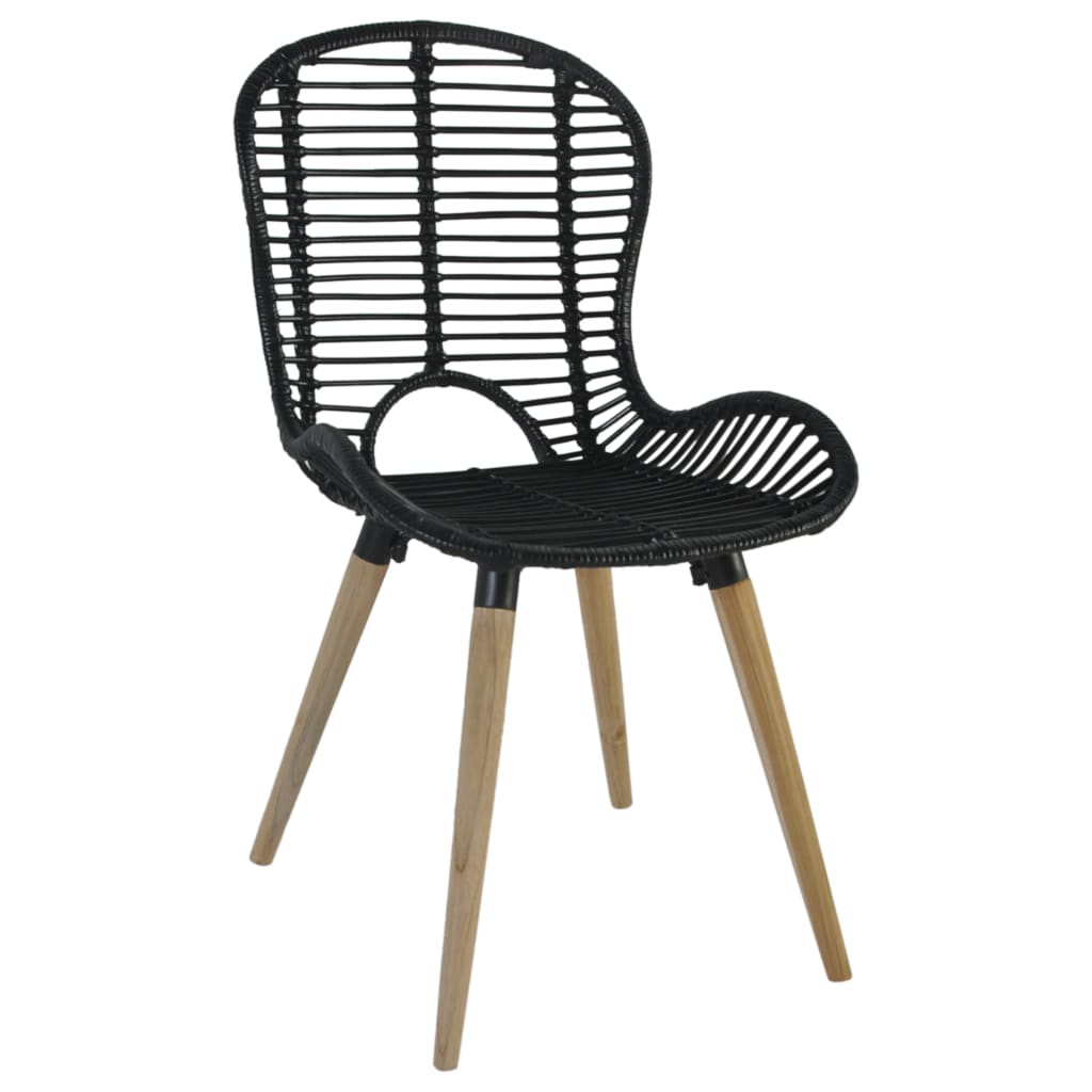 Sedie da Pranzo 2 pz Nere in Rattan Naturale | homemem39