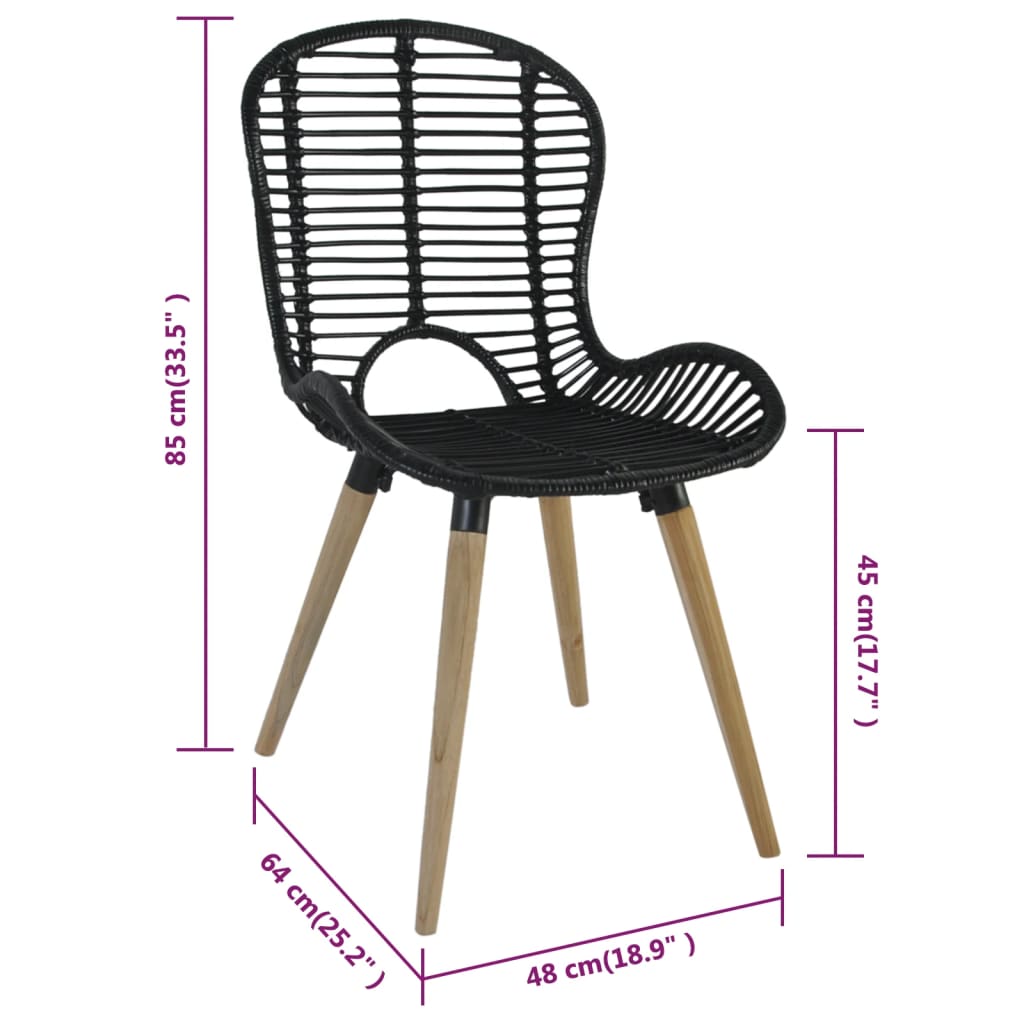 Sedie da Pranzo 2 pz Nere in Rattan Naturale | homemem39