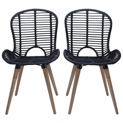 Sedie da Pranzo 4 pz Nere in Rattan Naturale | homemem39