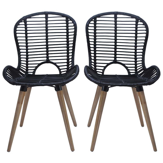 Sedie da Pranzo 4 pz Nere in Rattan Naturale | homemem39
