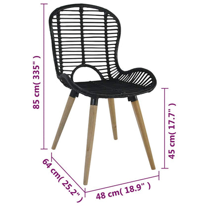 Sedie da Pranzo 4 pz Nere in Rattan Naturale | homemem39