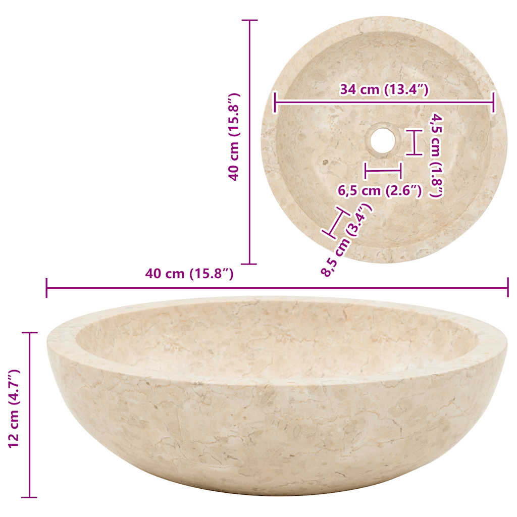 Lavandino 40x12 cm in Marmo Crema - homemem39