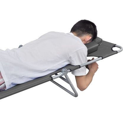 Folding Cot with Cushion and Adjustable Backrest Grey