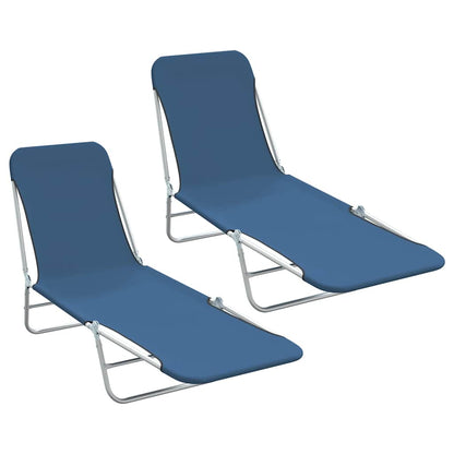 Lettini Prendisole Pieghevoli 2 pz in Acciaio e Tessuto Blu