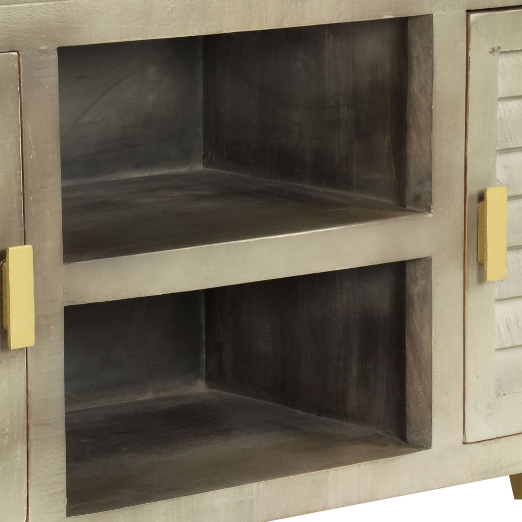 Mobile TV Legno Massello di Mango Grigio e Ottone 110x30x48cm - homemem39