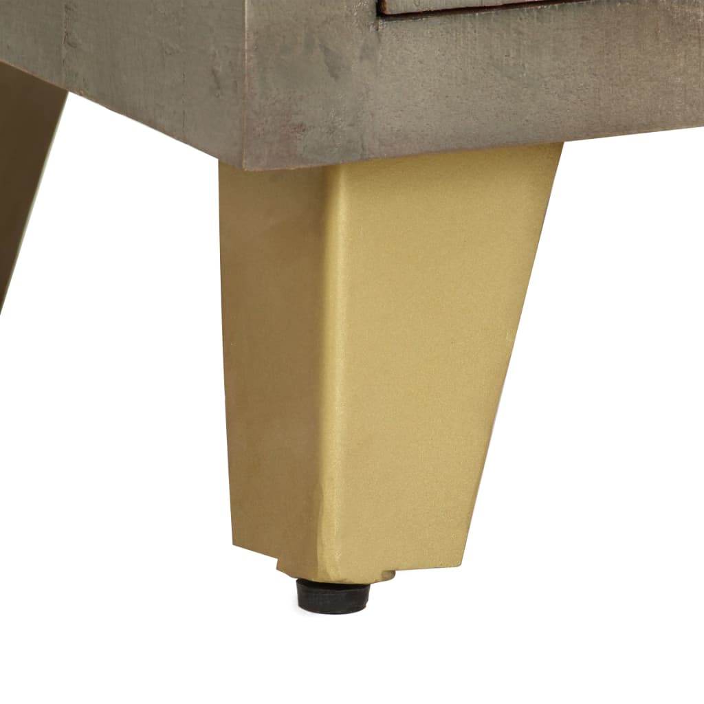 Mobile TV Legno Massello di Mango Grigio e Ottone 110x30x48cm - homemem39