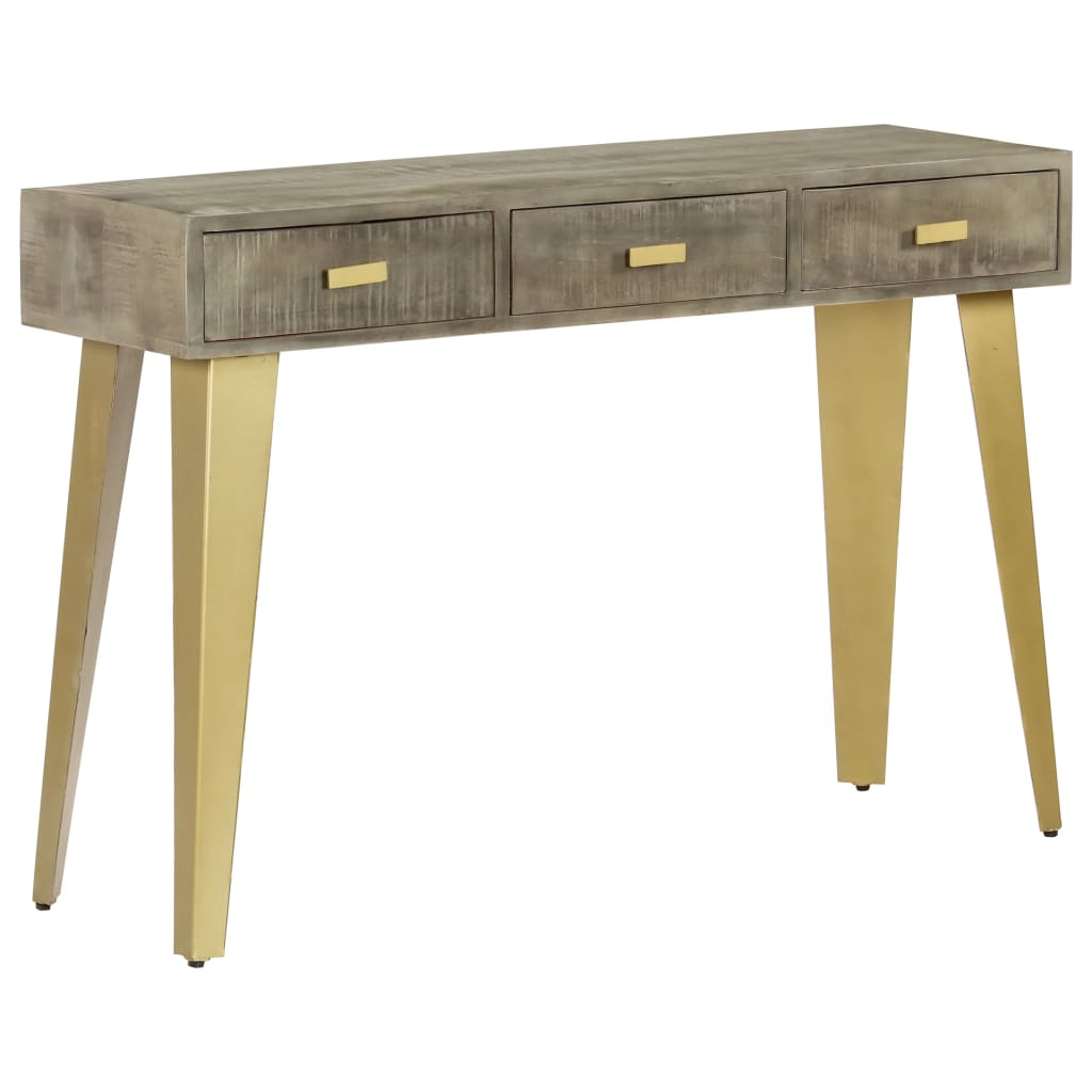 Tavolo Consolle Massello di Mango Grigio e Ottone 110x35x76 cm - homemem39