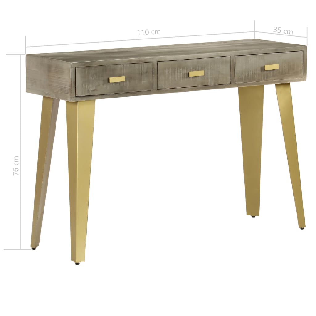 Tavolo Consolle Massello di Mango Grigio e Ottone 110x35x76 cm - homemem39
