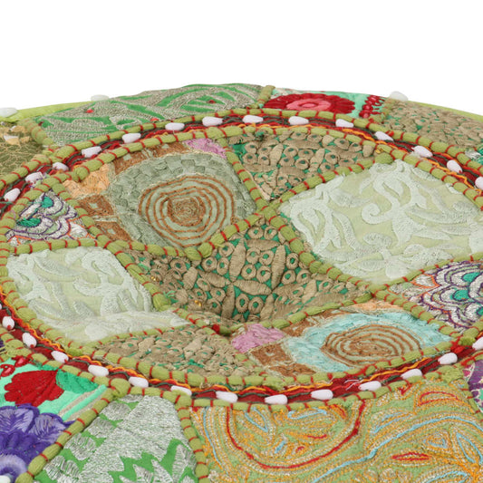 Pouf Patchwork Rotondo Fatto a Mano in Cotone 40x20 cm Verde - homemem39