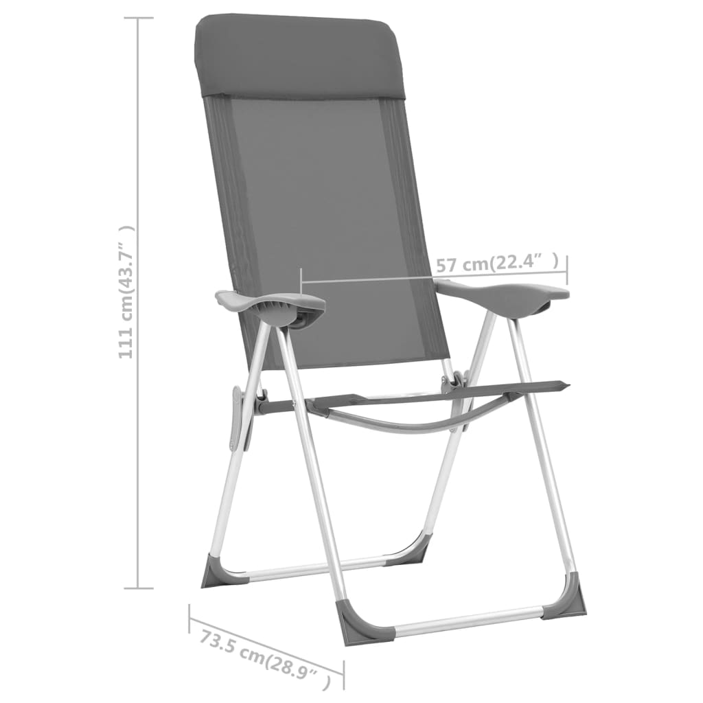 Klappbare Campingstühle 2 Stück Grau aus Aluminium