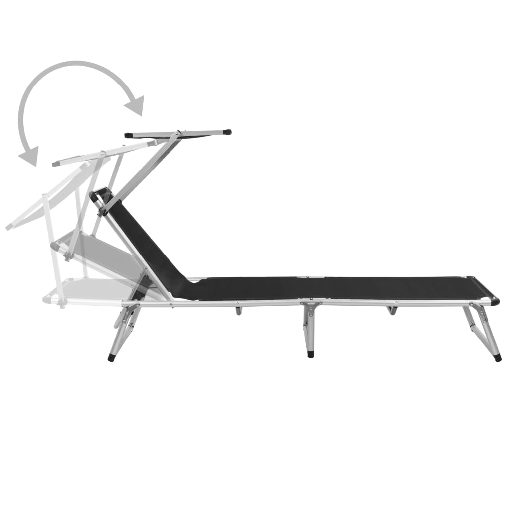 Lettino Pieghevole con Tettuccio Alluminio e Textilene Nero - homemem39