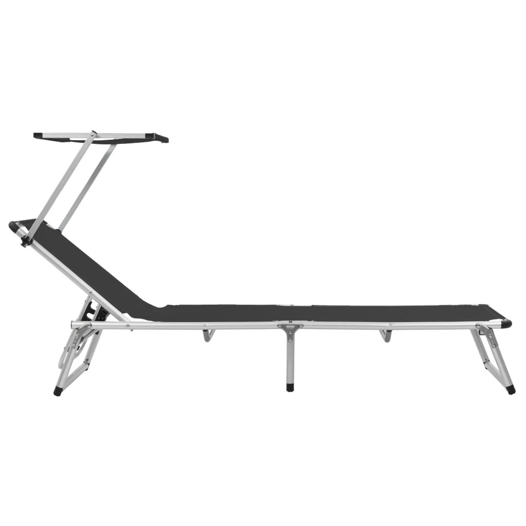 Lettino Pieghevole con Tettuccio Alluminio e Textilene Nero - homemem39