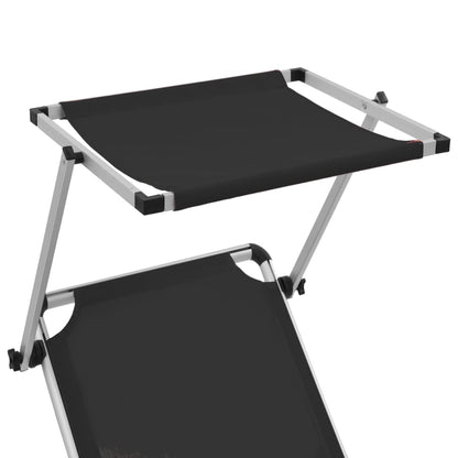 Lettino Pieghevole con Tettuccio Alluminio e Textilene Nero - homemem39