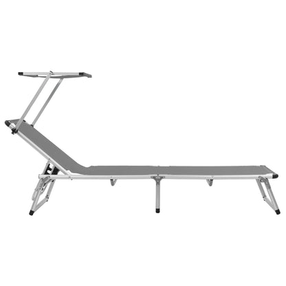 Lettino Pieghevole con Tettuccio Alluminio e Textilene Grigio - homemem39
