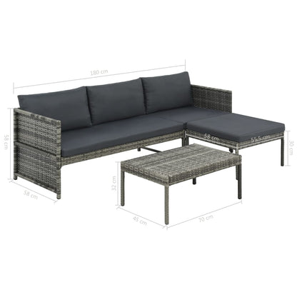 Set Divani da Giardino 3 pz con Cuscini in Polyrattan Grigio - homemem39