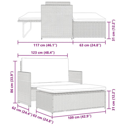 Set Divani da Giardino 2 pz con Cuscini in Polyrattan Grigio