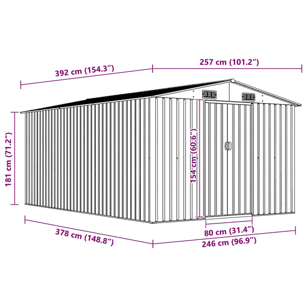 Casetta da Giardino 257x392x181 cm in Metallo Antracite | homemem39