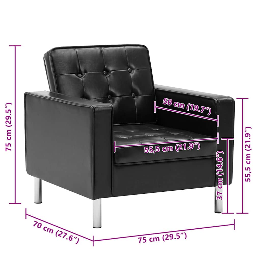 Poltrona Nera 75x70x75 cm Similpelle | homemem39