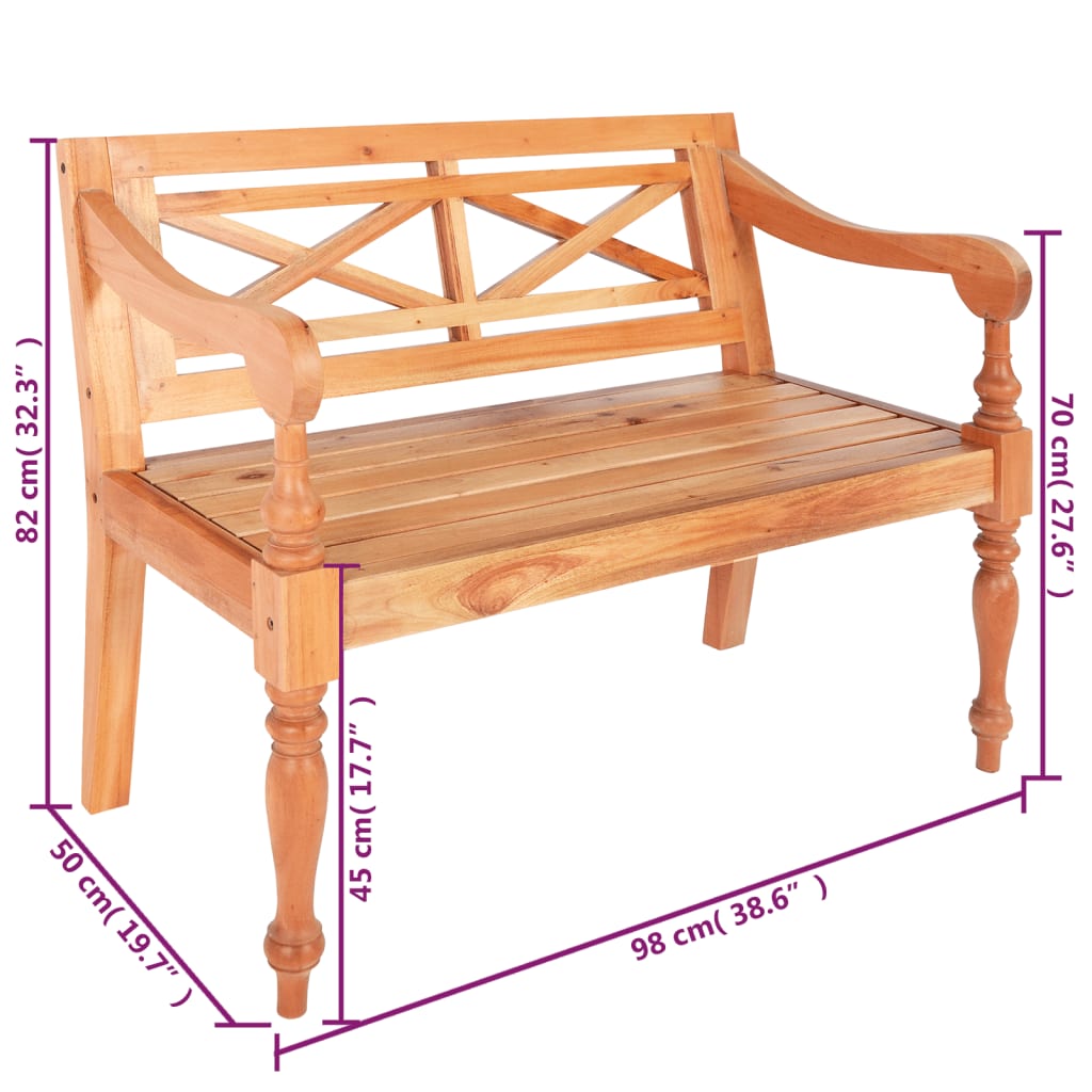 vidXL Panchina Batavia 98 cm Legno Massello di Mogano Marrone Chiaro | homemem39