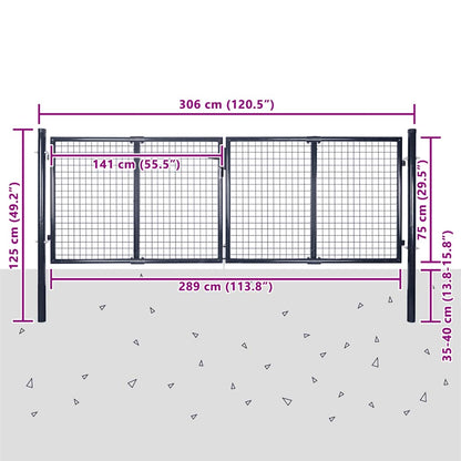 Cancello da Giardino in Rete di Acciaio Zincato 300x75 cm Grigio | homemem39
