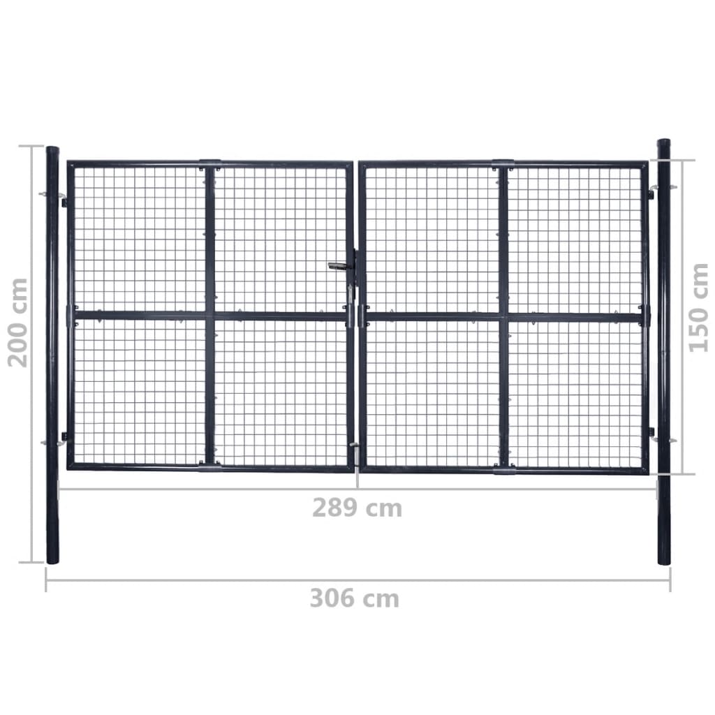 Cancello da Giardino in Rete di Acciaio Zincato 300x150 cm Grigio | homemem39