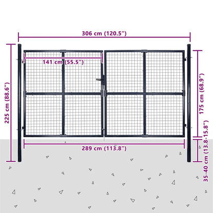 Cancello da Giardino in Rete di Acciaio Zincato 300x175 cm Grigio