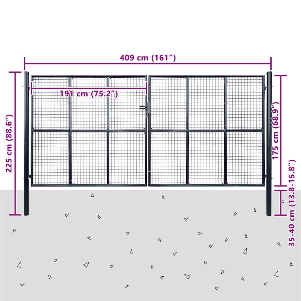 Cancello da Giardino in Rete di Acciaio Zincato 400x175 cm Grigio | homemem39
