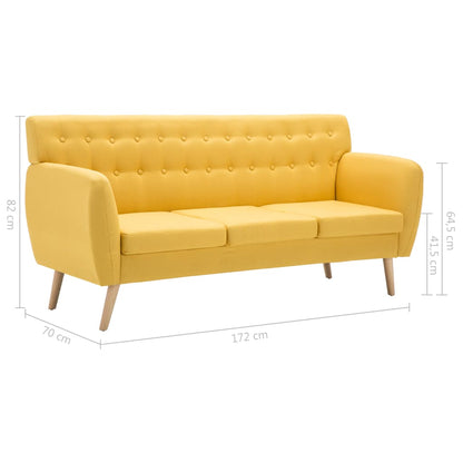 Divano a 3 Posti Rivestito in Tessuto 172x70x82 cm Giallo